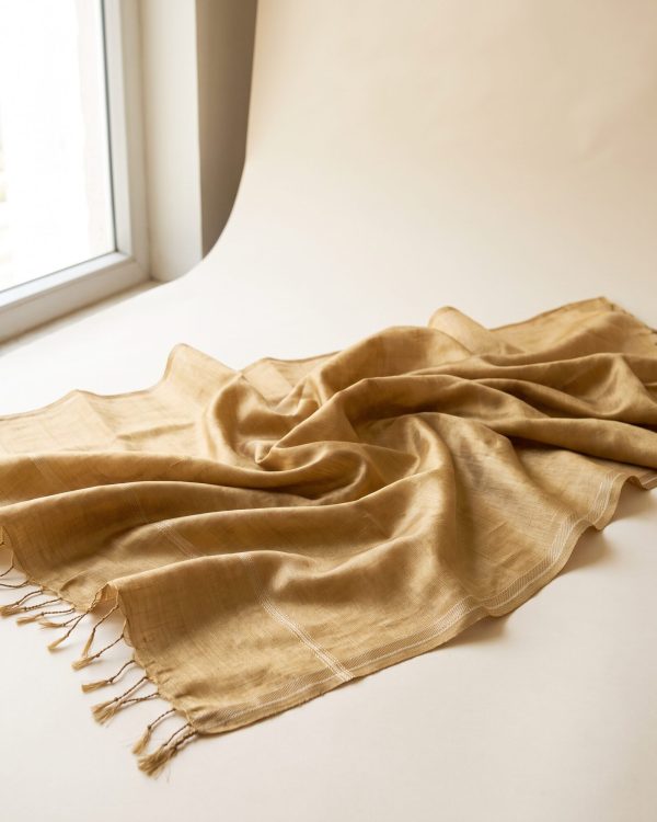 Pure Silk Dupatta in antique gold — about 2.5 metres of mulberry silk, draped