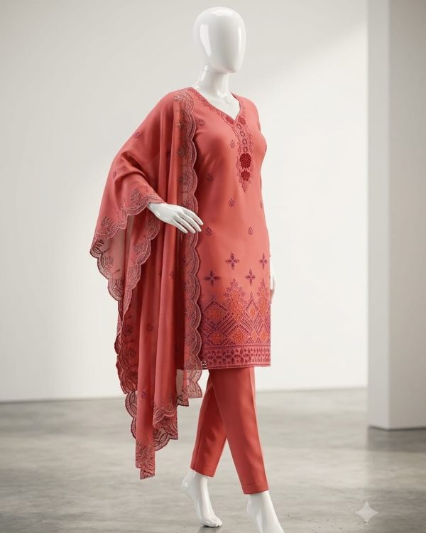 Executive Party Wear 3-Piece Unstitched Embroidered Suit